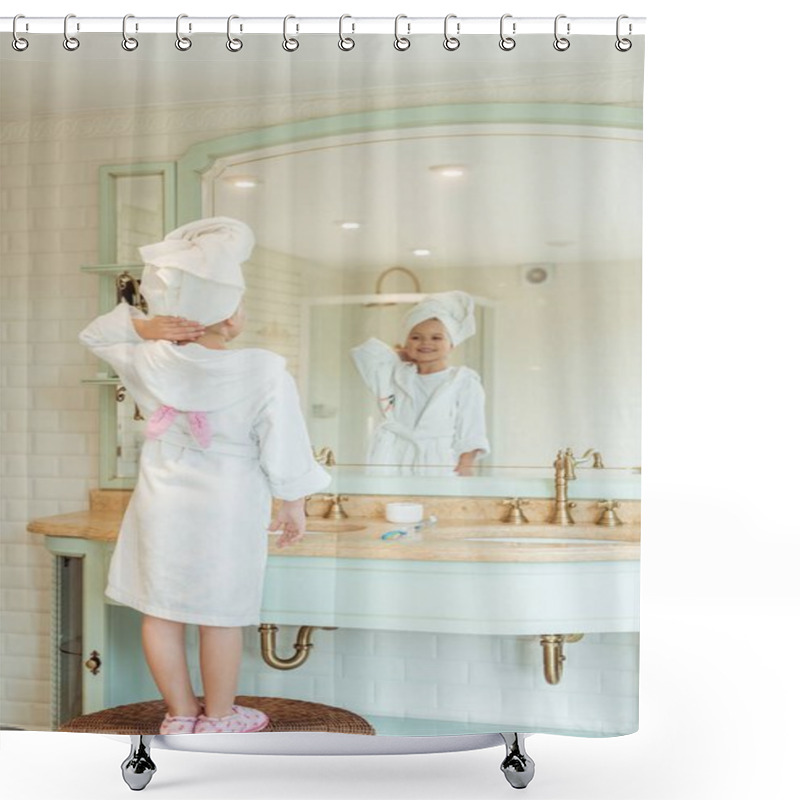 Personality  Kid In Bathrobe And Towel On Head Shower Curtains