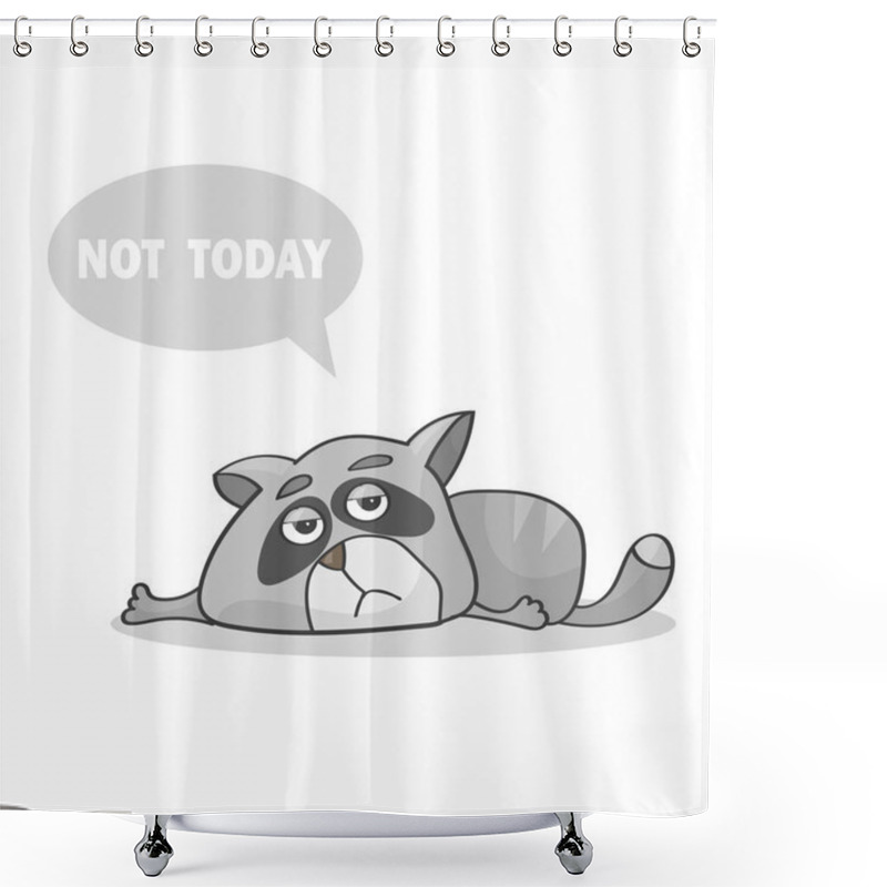 Personality  Vector Illustration. Lazy Cat Laying On The Floor And Says Not Today - Tired Cat Shower Curtains