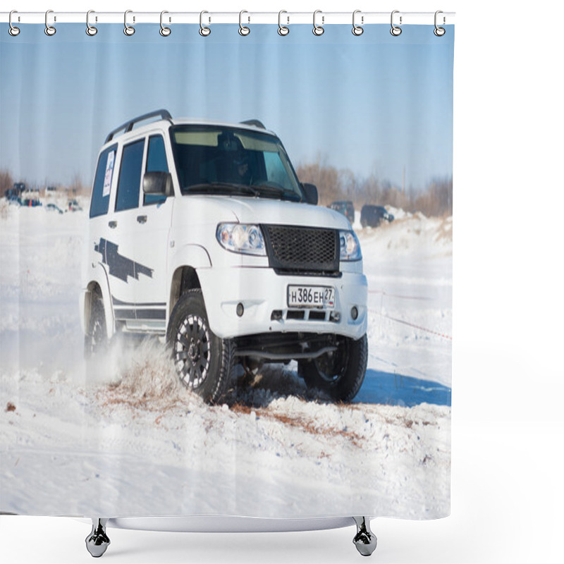 Personality  KHABAROVSK, RUSSIA - JANUARY 31, 2015: Off Road Winter Sprint Ra Shower Curtains