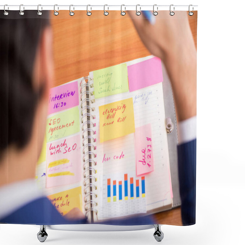 Personality  Young Handsome Employee Planning His Work Activity  Shower Curtains