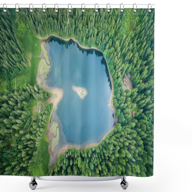 Personality  Aerial Top View On Heart Of Ukrainian Part Of Carpathians Mountains - The Lake Synevyr, Similar Approximately A Dragon Eye. Shower Curtains