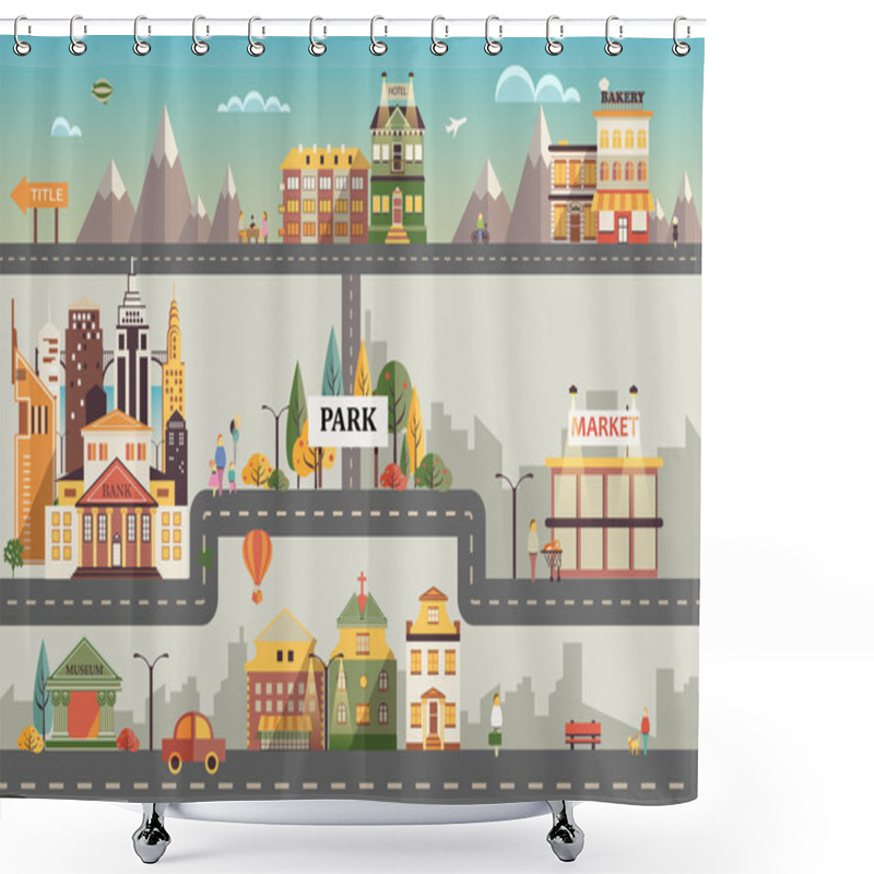 Personality  Set Of Buildings In The Small Business Flat Design Shower Curtains