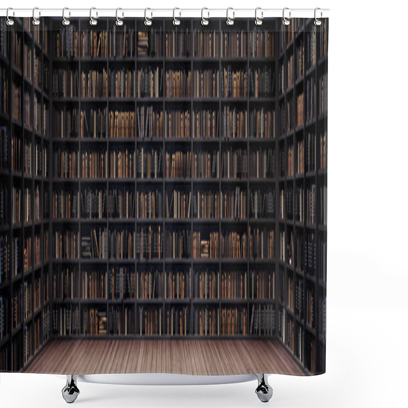 Personality  Bookshelves In The Library With Old Books 3d Render 3d Illustration Shower Curtains