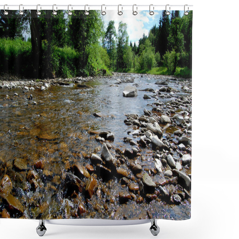 Personality  Rocky River Crossing A Forest Glade Shower Curtains