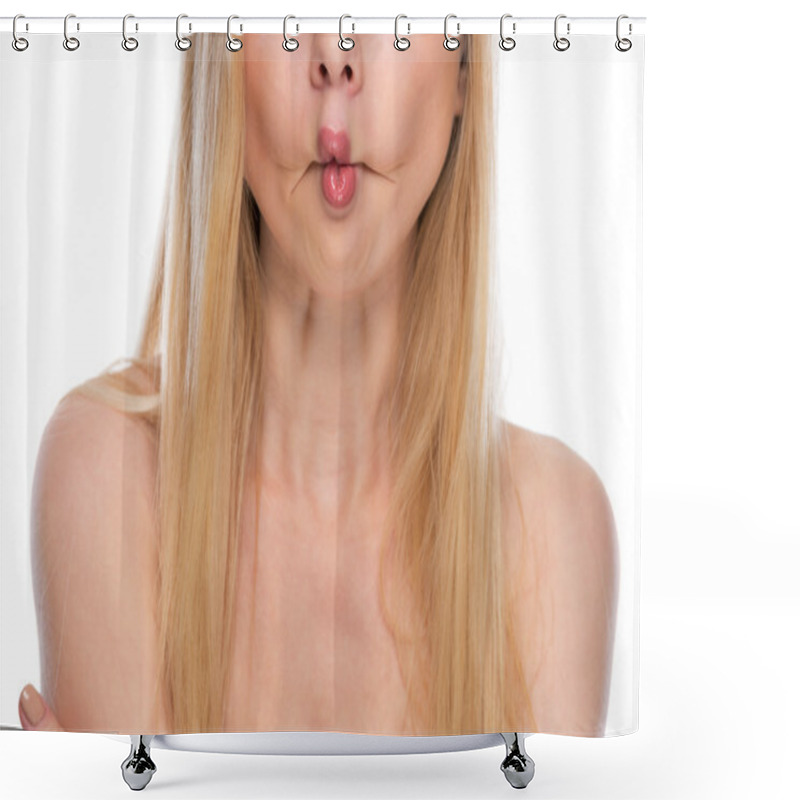 Personality  Closeup On Teenager Making Fish Face Shower Curtains