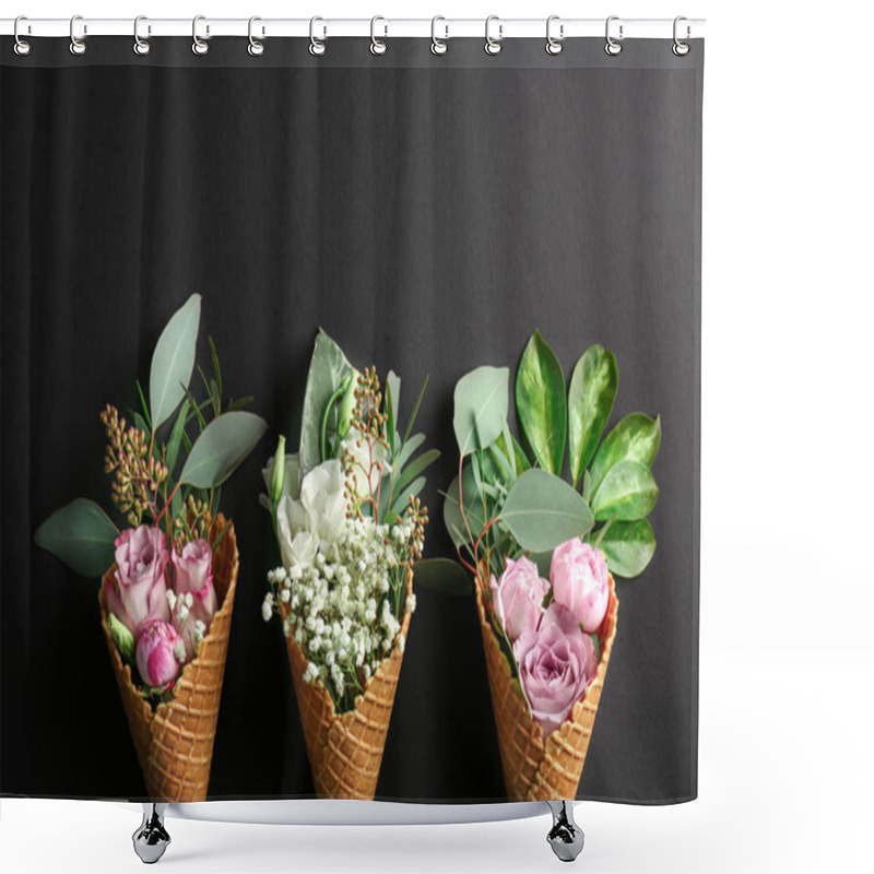 Personality  Composition Of Waffle Cones With Flowers Shower Curtains