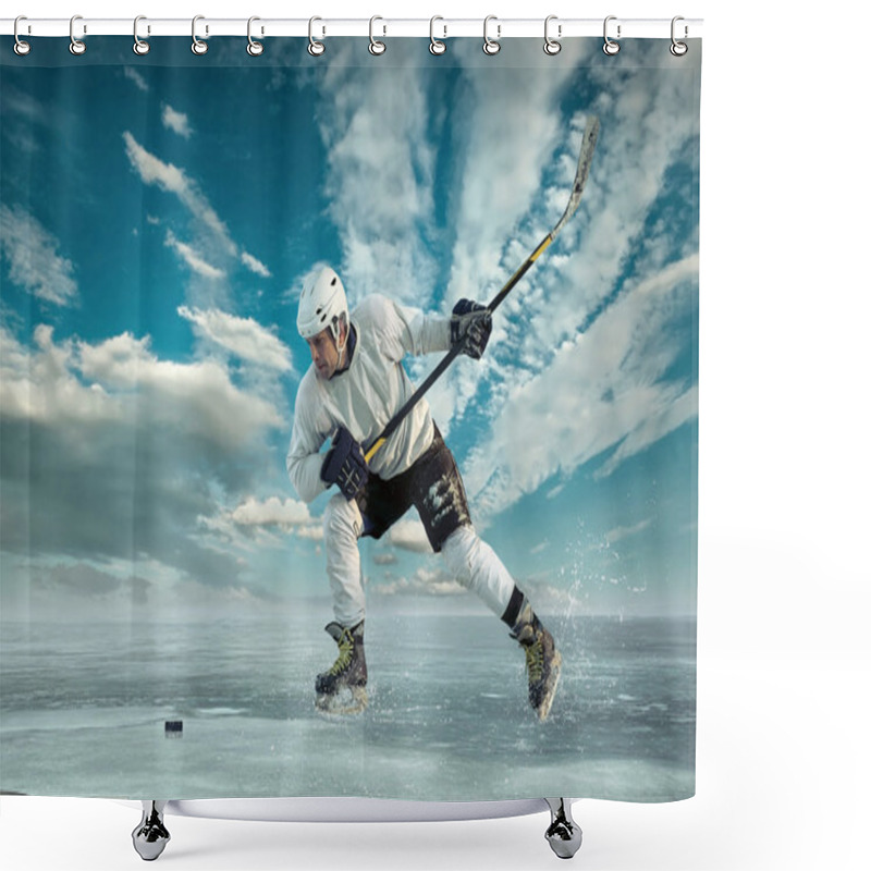 Personality  Ice Hockey Player In Action Shower Curtains