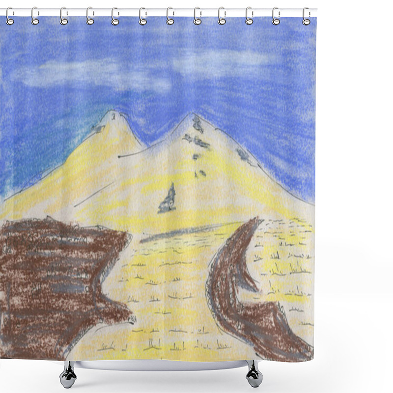 Personality  Pastel Drawing On Paper. Snow Mountain With Two Peaks Shower Curtains