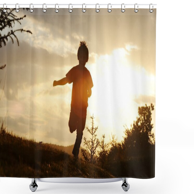 Personality  Kid Running On Meadow Shower Curtains