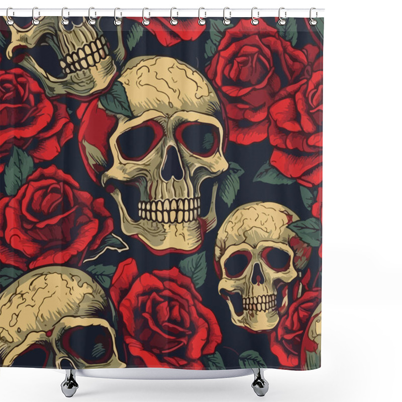 Personality  Skulls On A Background Of Beautiful Red Roses. For Your Sticker Or Tattoo Design. Shower Curtains