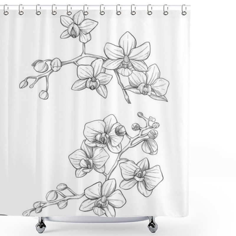 Personality  Orchid Flower Botanical Sketch Illustration Shower Curtains