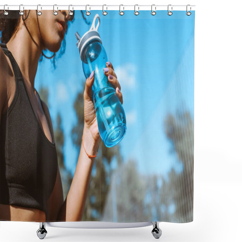 Personality  Woman Drinking From Water Bottle Shower Curtains