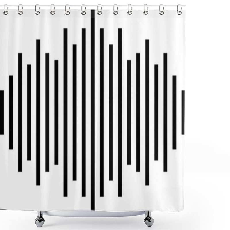 Personality  Vertical Black Bars Of Different Lengths Create A Symmetrical Design On A Clean White Background, Suggesting A Visual Representation Of Sound Or Data Shower Curtains