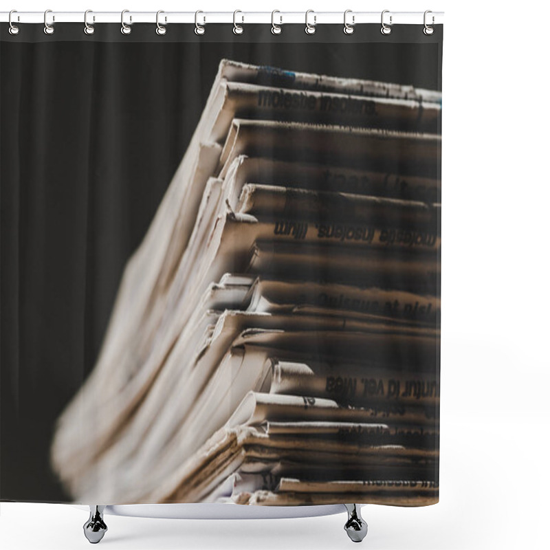 Personality  Different Print Newspapers In Pile Isolated On Black Shower Curtains