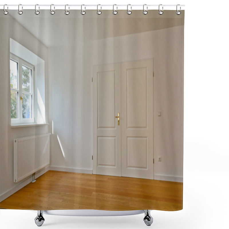 Personality  Living Room In An Old Building - Apartment With Parquet, Wooden Floors After Renovation Shower Curtains