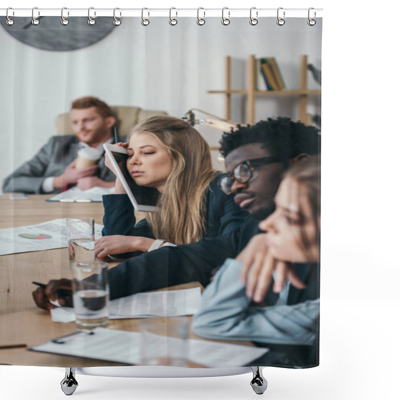 Personality  Exhausted Zombie Like Businesspeople Sitting In Conference Hall Shower Curtains