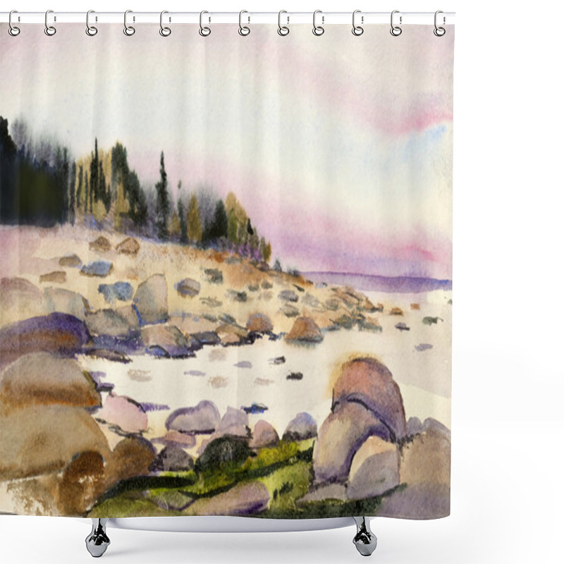 Personality  Landscape With Lake And Stones Shower Curtains