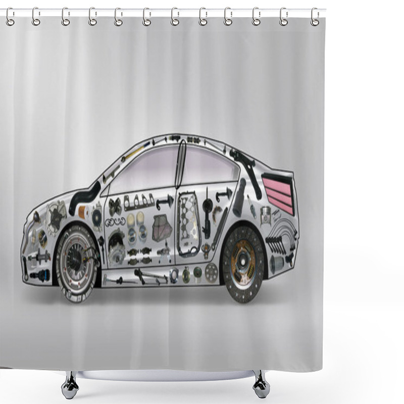 Personality  Car Spare Parts Shower Curtains