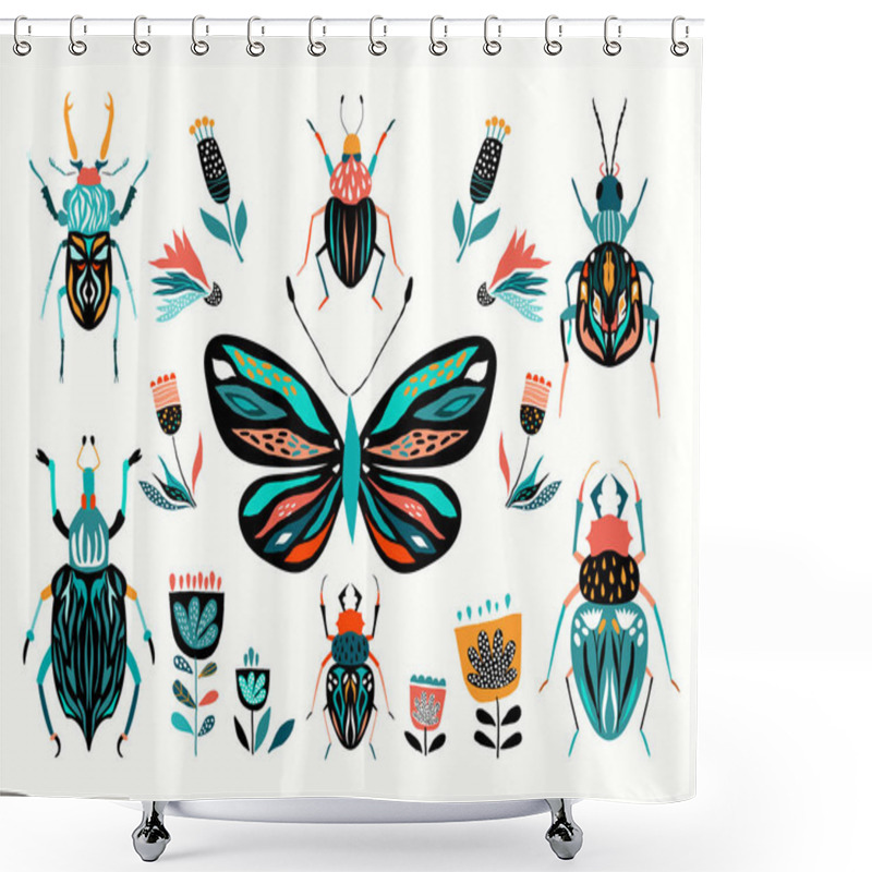 Personality   Abstract Insects Collection, Vector Design Shower Curtains