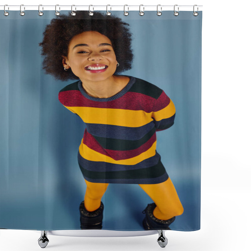 Personality  A Cheerful Young Woman With An Infectious Smile Embraces Joy While Posing Playfully. Shower Curtains