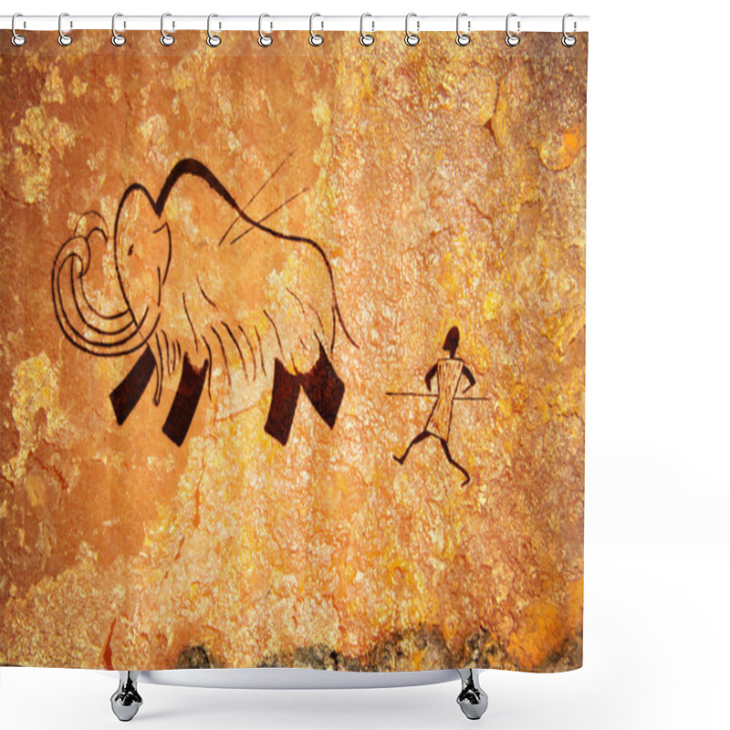 Personality  Cave Painting Of Primitive Hunt Shower Curtains