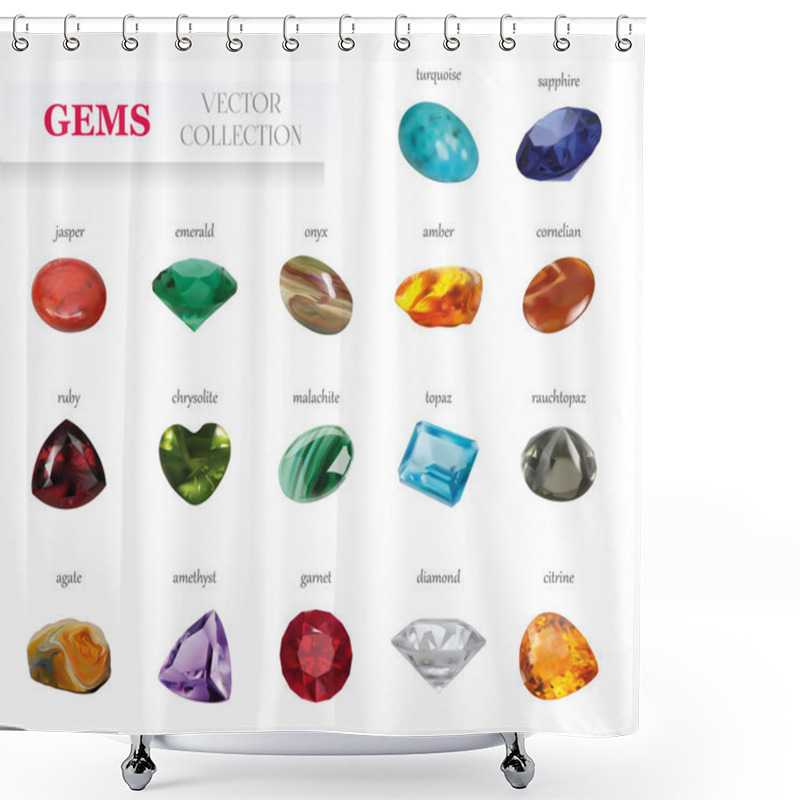 Personality  Vector Realistic Gems Jewelry Stones Big Collection. Isolated On White Background Shower Curtains