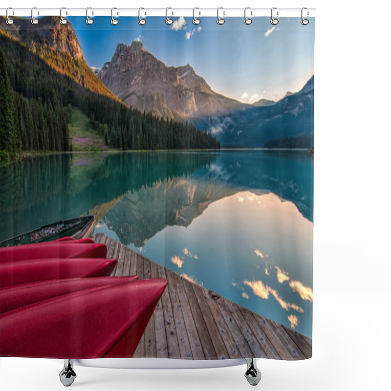 Personality  Canoe Dock With Mountain Reflection Shower Curtains