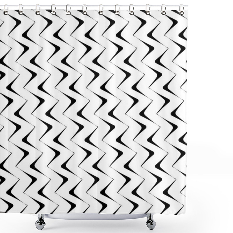 Personality  Diagonal Zigzag Lines Seamless Pattern. Angled Jagged Stripes Ornament. Linear Waves Motif. Curves Print. Striped Background. Tilted Broken Line Shapes Wallpaper. Slanted Wavy Stripe Figures. Vector Shower Curtains