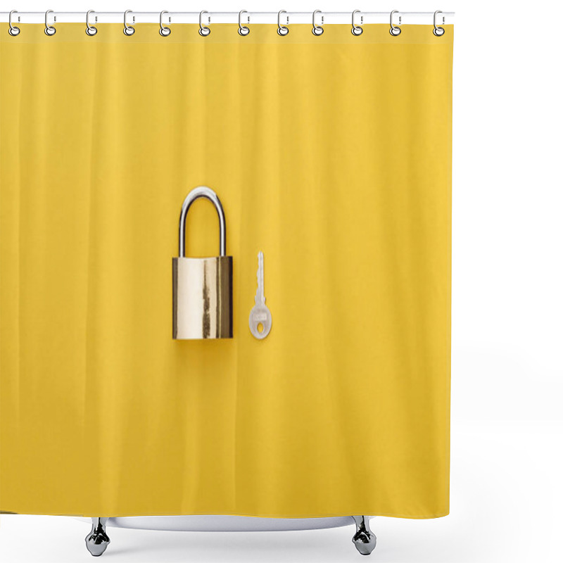 Personality  Top View Of Padlock Near Key On Yellow Background Shower Curtains