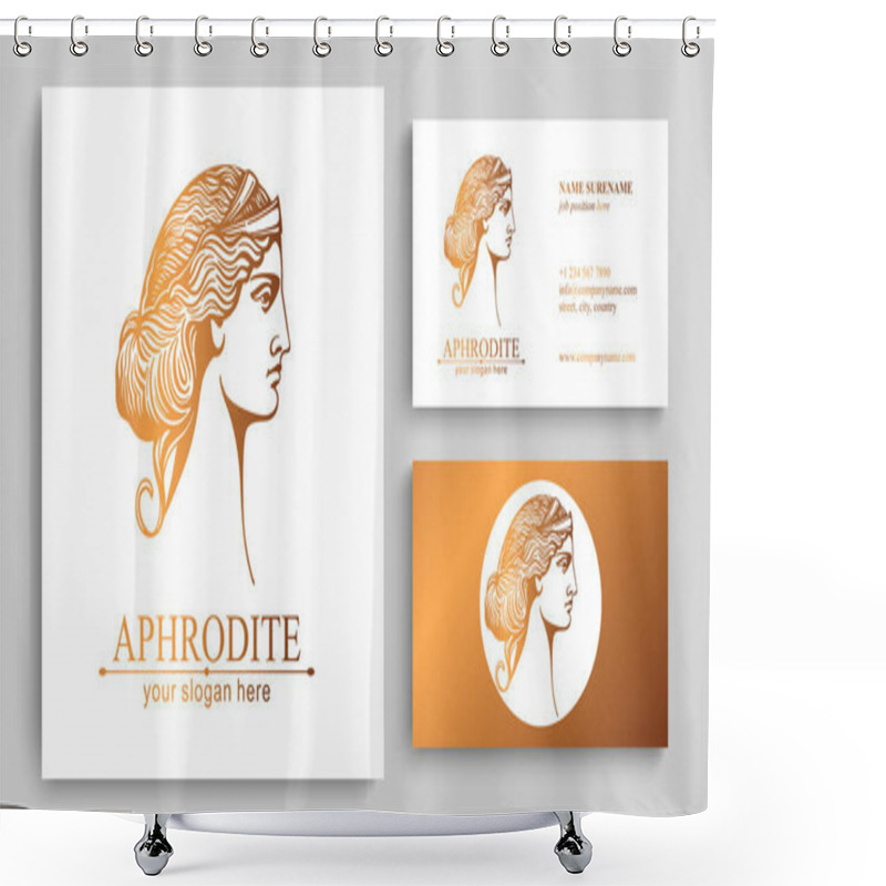 Personality  Aphrodite Or Venus. Woman Face Logo. Emblem For A Beauty Or Yoga Salon. Vector Illustration Shower Curtains