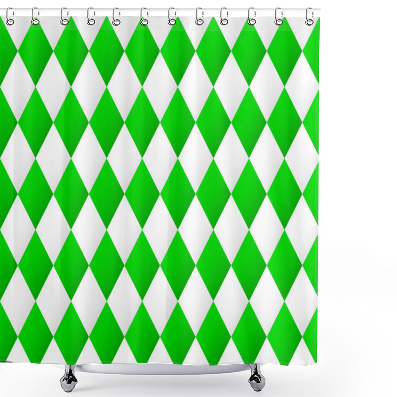 Personality  Seamless Diamond Pattern In Green And White  Shower Curtains