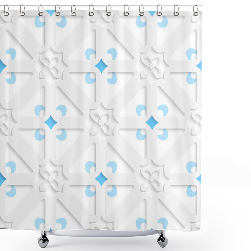 Personality  Diagonal White Small Flowers Layered With Blue Pattern Shower Curtains