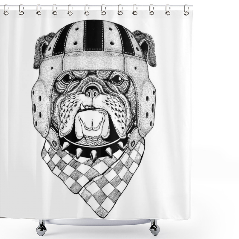 Personality  Bulldog Wild Animal Wearing Rugby Helmet Sport Illustration Shower Curtains