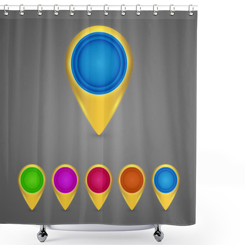 Personality  Set Of Round Blue Map Pointers. Vector Illustration Shower Curtains