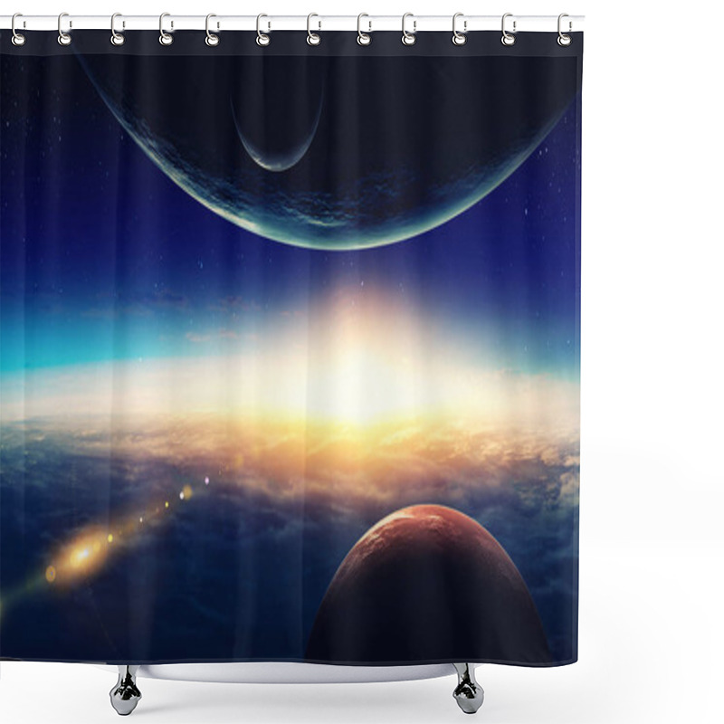 Personality  Abstract Planets And Space Background Shower Curtains