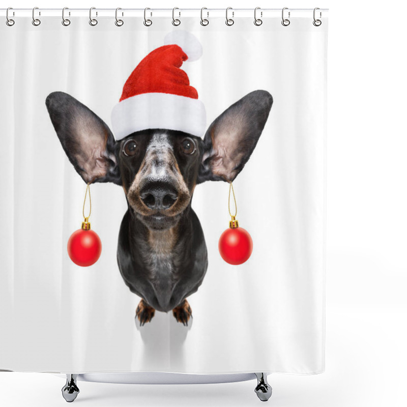 Personality  Christmas Santa Claus Dog And Xmas Balls Or Baubles Hanging From Shower Curtains