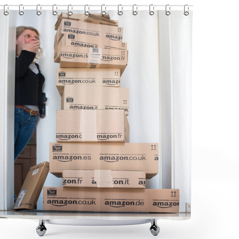 Personality  Woman Being Shocked By Amazon.com Delivery Shower Curtains