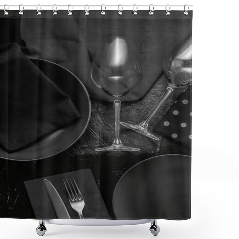 Personality  Empty Tableware With Black Napkin, Food Styling Plating Props, D Shower Curtains