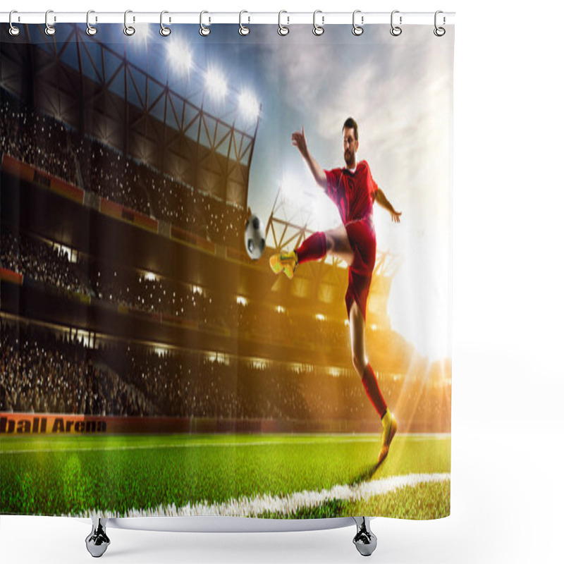 Personality  Soccer Player In Action Panorama Shower Curtains