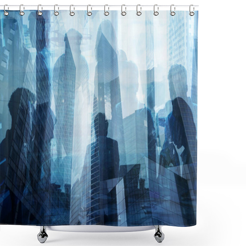 Personality  Double Exposure Of Business People Who Work Together In Office Shower Curtains