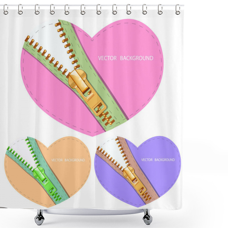 Personality  Set Of Hearts With Zipper Shower Curtains