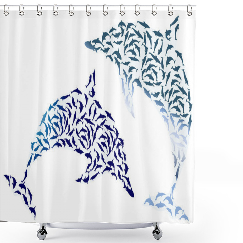 Personality  Two Complex Dolphin Silhouettes Isolated On White Shower Curtains