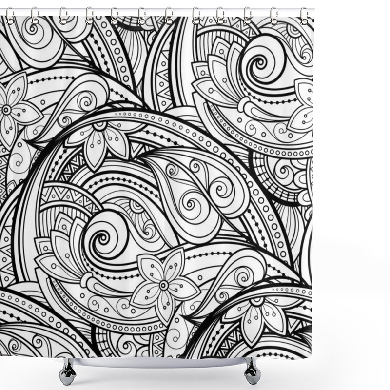 Personality  Seamless Monochrome Floral Pattern Shower Curtains