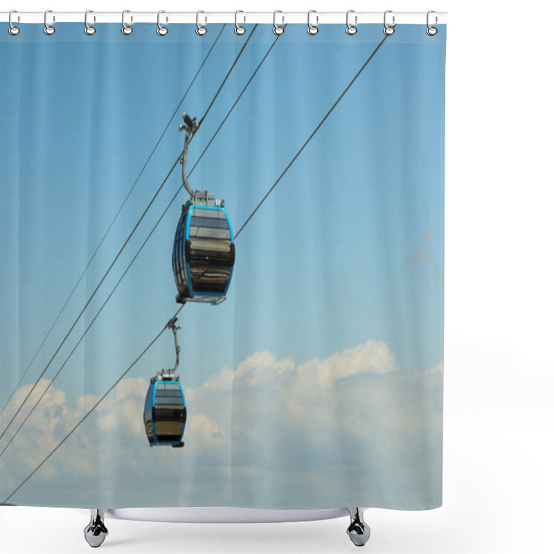 Personality  Cable Car Cabins Against Amazing Sky And Clouds. Cableway, Green Transportation.  Shower Curtains