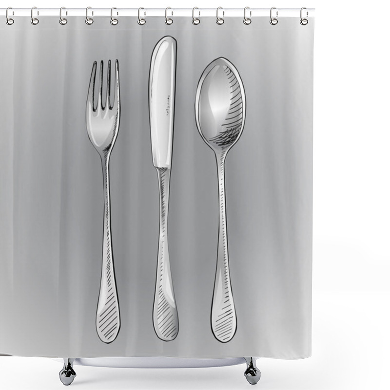 Personality  Fork, Knife And Spoon. Vector Illustration. Shower Curtains