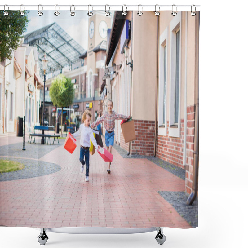 Personality  Children Running With Shopping Bags Shower Curtains