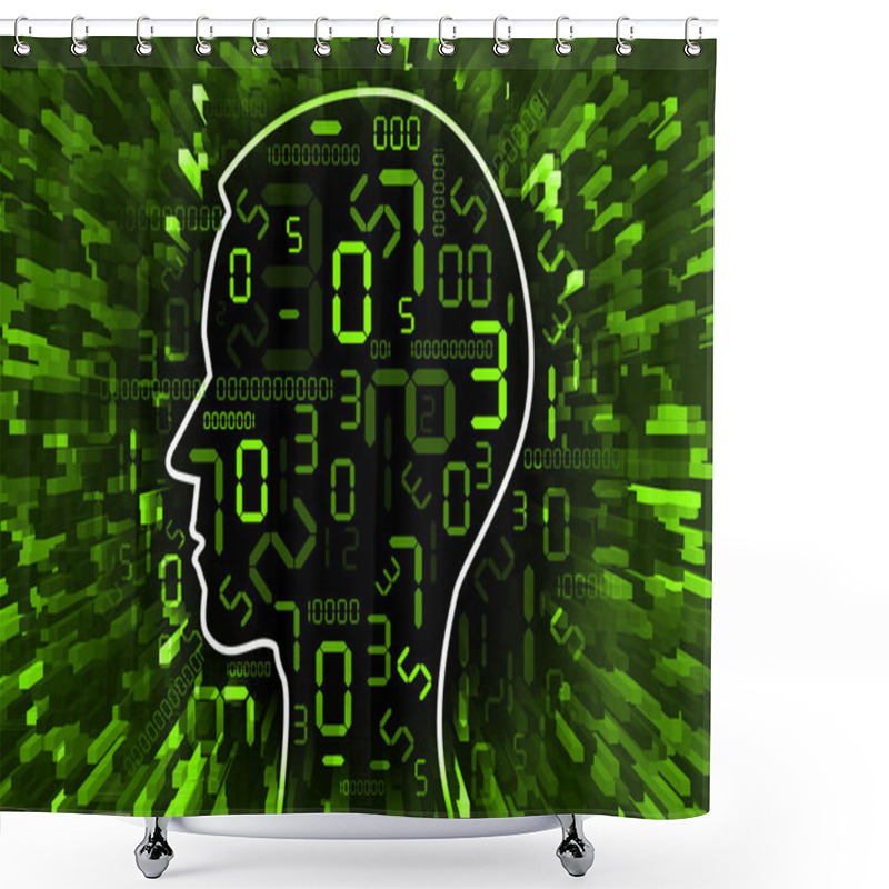 Personality  Human Head Chaos Of Digital Numbers. Shower Curtains