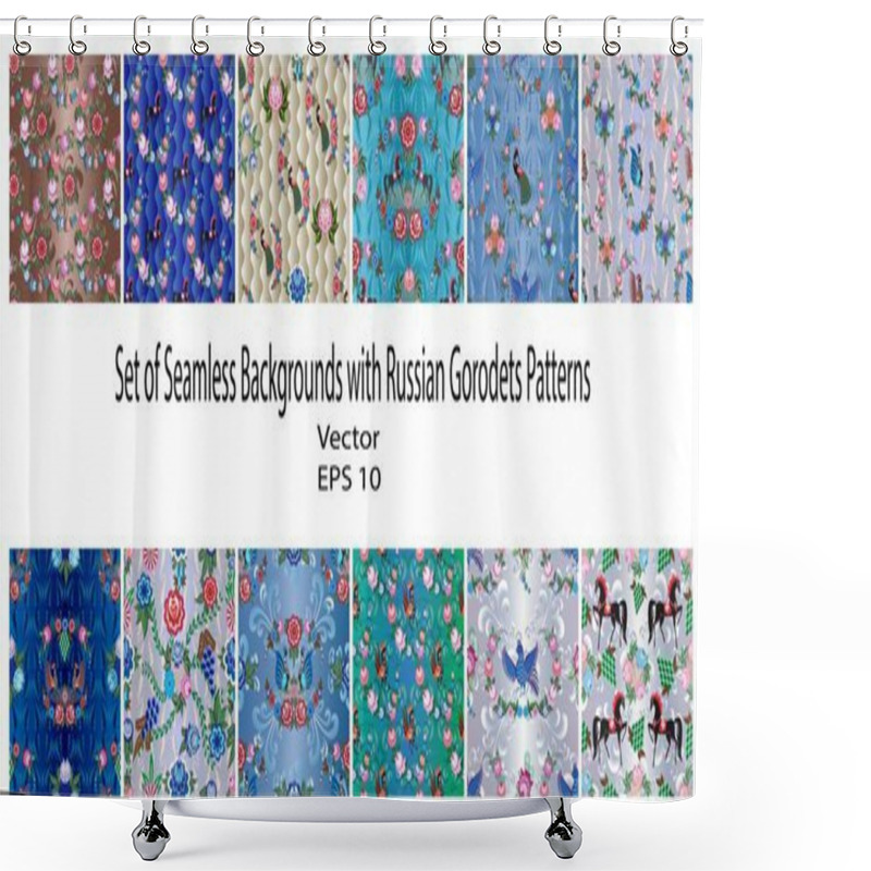 Personality  Set Of Seamless Backgrounds With Russian Gorodets Patterns Shower Curtains