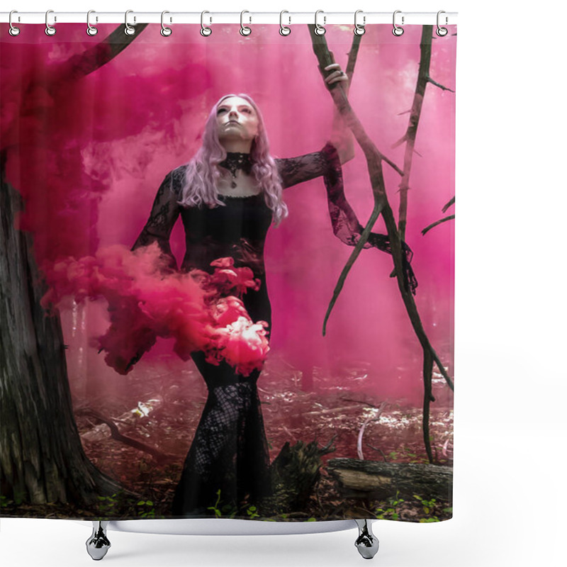 Personality  A Gorgeous Gothic Model Acts In A Forest Environment Shower Curtains