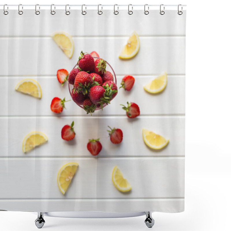 Personality  Lemon Cut Into Pieces And Strawberries Shower Curtains